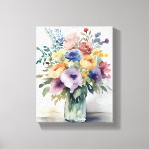 Aquarel Bloemboeket Schilderij Canvas Afdruk