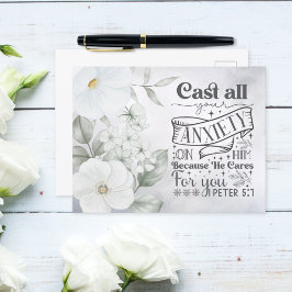 Aquarel Bloemen | 1 Petrus 5:7 Bijbelvers Briefkaart