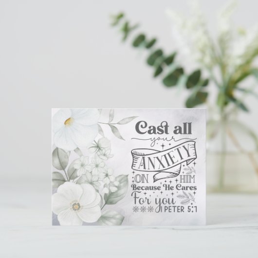 Aquarel Bloemen | 1 Petrus 5:7 Bijbelvers Briefkaart (Staand voorkant)