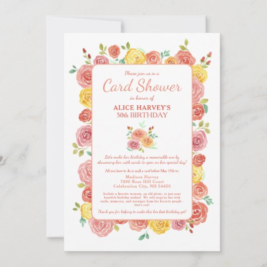 Aquarel Bloemen | 50e Birthday Kaart Shower (Voorkant)