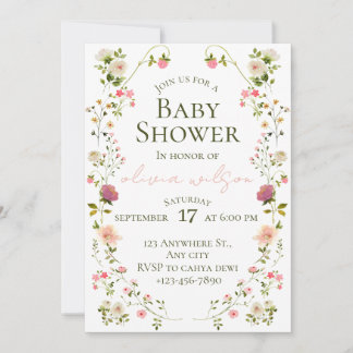 Aquarel Bloemen Baby Shower Uitnodiging