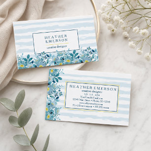 Aquarel Bloemen Blauwe hydrangeas en geel Visitekaartje