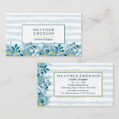 Aquarel Bloemen | Blauwe hydrangeas en geel Visitekaartje (Voorkant / Achterkant)