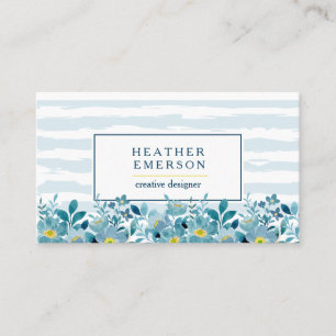 Aquarel Bloemen Blauwe hydrangeas en geel Visitekaartje