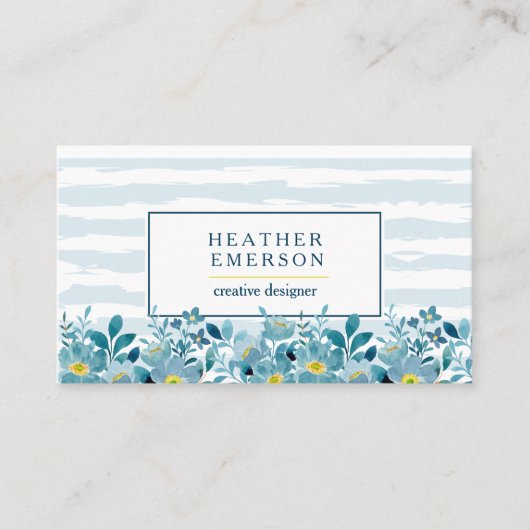 Aquarel Bloemen | Blauwe hydrangeas en geel Visitekaartje (Voorkant)