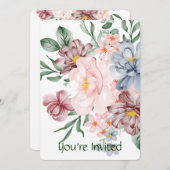 Aquarel Bloemen Bloem Party Uitnodiging (Voorkant / Achterkant)