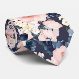 Aquarel Bloemen Blush Navy Rozen DIY Achtergrond Stropdas