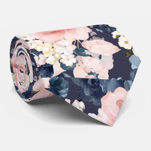 Aquarel Bloemen Blush Navy Rozen DIY Achtergrond Stropdas (Opgerold)