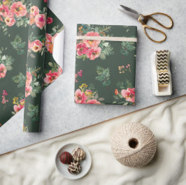 Aquarel Bloemen | Botanische groene kerst Cadeaupapier