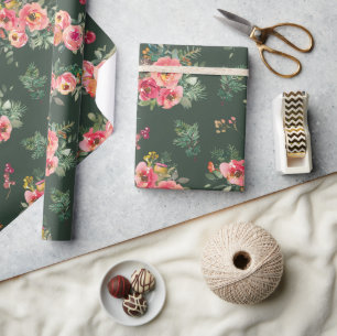 Aquarel Bloemen   Botanische groene kerst Cadeaupapier