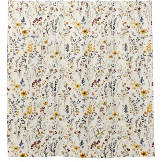 Aquarel Bloemen  Bourgondië Geel Blauw Groen Douchegordijn (Voorkant)