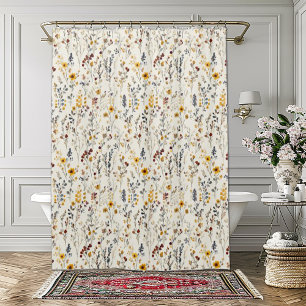 Aquarel Bloemen Bourgondië Geel Blauw Groen Douchegordijn