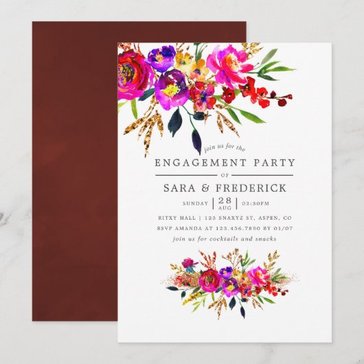 Aquarel Bloemen Bruiloft Feest Uitnodiging (Voorkant / Achterkant)