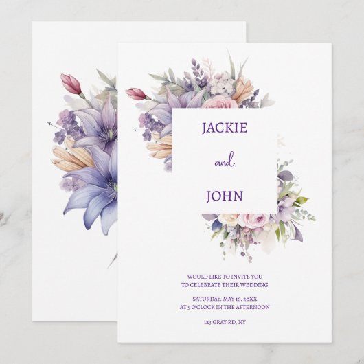 Aquarel bloemen. Bruiloft. Kaart (Voorkant / Achterkant)