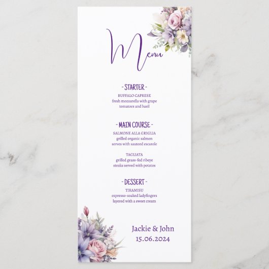 Aquarel bloemen. Bruiloft. Menu (Voorkant)