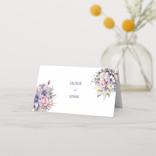 Aquarel bloemen. Bruiloft. Plaatskaartje (Voorkant)