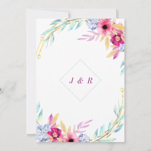 Aquarel Bloemen Bruiloft Uitnodiging Voorbeeld (Achterkant)