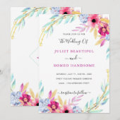 Aquarel Bloemen Bruiloft Uitnodiging Voorbeeld (Voorkant / Achterkant)