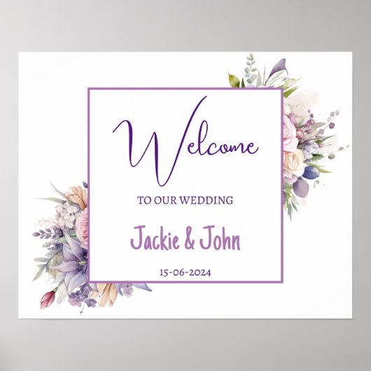 Aquarel bloemen. Bruiloft Welkomstbord. Poster (Voorkant)