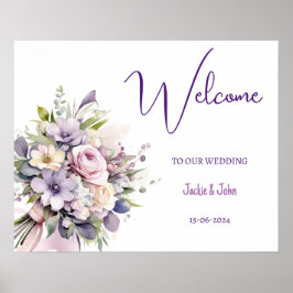 Aquarel bloemen. Bruiloft Welkomstbord. Poster