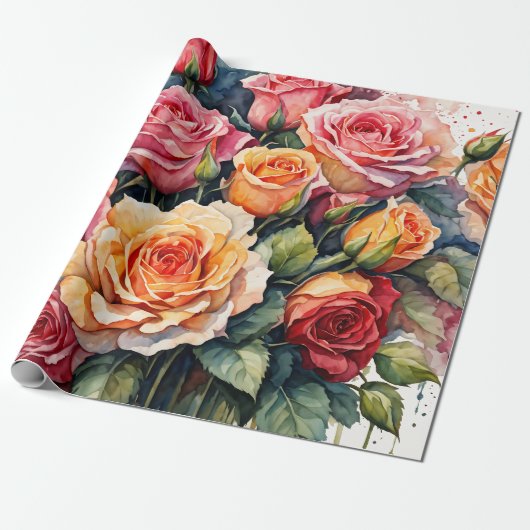 Aquarel bloemen cadeaupapier (Uitgerold)