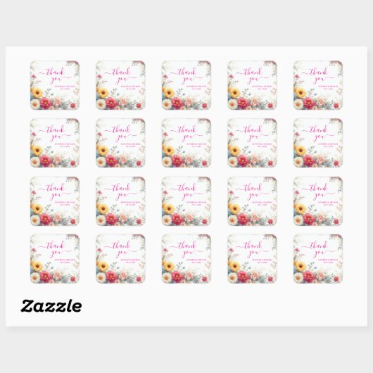 Aquarel Bloemen Calligrafie Script Bedankt Vierkante Sticker (Vel)