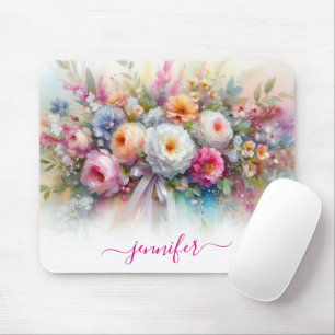 Aquarel Bloemen Calligrafie Script Uw Naam Muismat