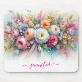 Aquarel Bloemen Calligrafie Script Uw Naam Muismat (Voorkant)