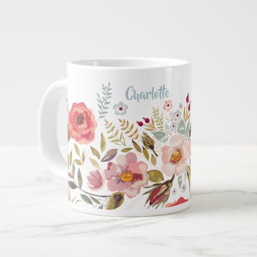 Aquarel Bloemen Custom Jumbo Mok (Links)