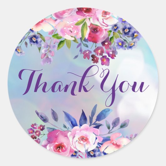 Aquarel Bloemen Dank Je Rond Stickers (Voorkant)