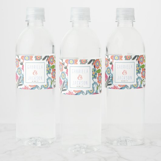 Aquarel Bloemen | Eigen waterlabel Waterfles Etiket (Flessen)