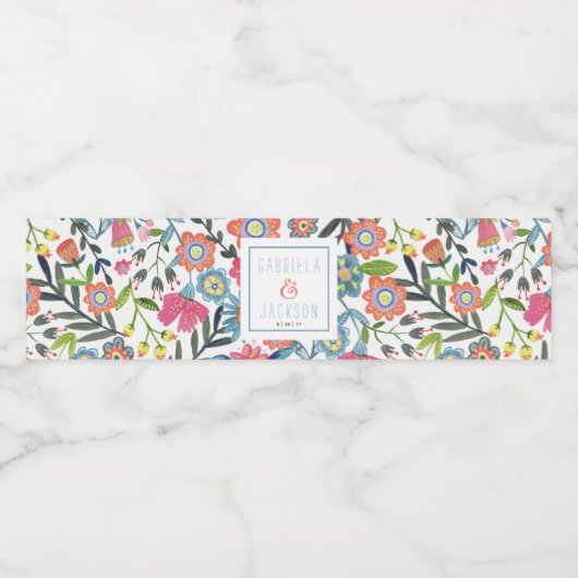 Aquarel Bloemen | Eigen waterlabel Waterfles Etiket (Enkel label)