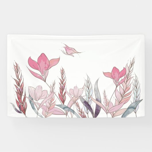 Aquarel Bloemen – Elegante Evenementendecoratie Spandoek (Horizontaal)