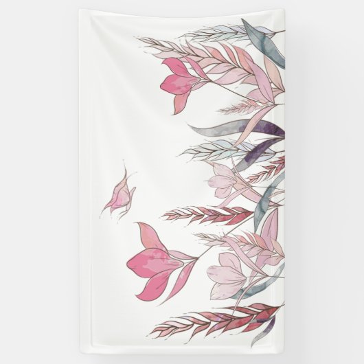 Aquarel Bloemen – Elegante Evenementendecoratie Spandoek (Verticaal)