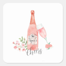 Aquarel Bloemen en Rosé Wijn ontwerp.