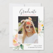 Aquarel Bloemen Foto Afstudeer Uitnodiging (Voorkant)