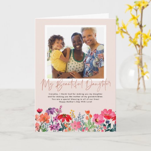 Aquarel Bloemen | Foto van Daughter Moederdag Kaart (Gele Bloem)