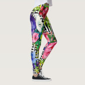 Aquarel Bloemen Geometrisch Zwart Wit Patroon Leggings (Rechts)