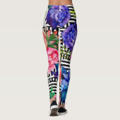 Aquarel Bloemen Geometrisch Zwart Wit Patroon Leggings (Achterkant)