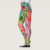 Aquarel Bloemen Geometrisch Zwart Wit Patroon Leggings (Links)