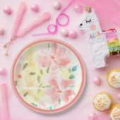 Aquarel Bloemen in koraal Papieren Bordje (Feest)