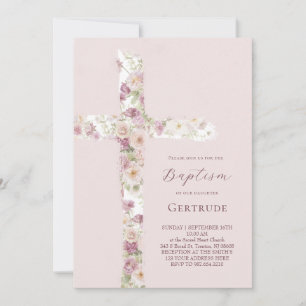 aquarel bloemen kruis Doop Uitnodiging