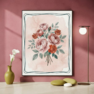 Aquarel Bloemen Kunst in Blush en Roest Rozen Vint Poster