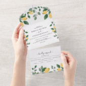 Aquarel Bloemen Lemon & Groene Tinten Bruiloft All In One Uitnodiging (Afscheurbaar)