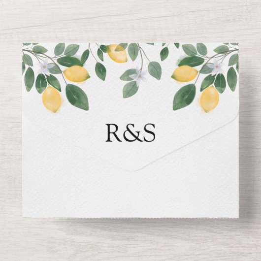 Aquarel Bloemen Lemon & Groene Tinten Bruiloft All In One Uitnodiging (Achterkant)