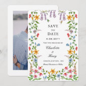 Aquarel Bloemen met Foto Trouw Save the date (Voorkant / Achterkant)