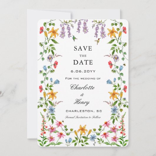 Aquarel Bloemen met Foto Trouw Save the date (Voorkant)