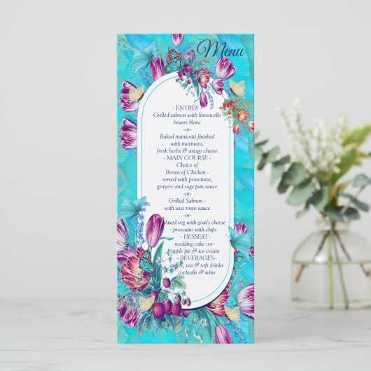 Aquarel Bloemen met Visiting Butterflies Menu (Staand voorkant)