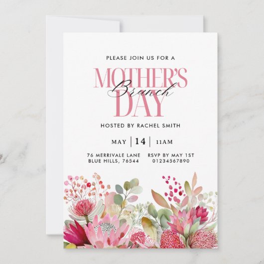 Aquarel Bloemen Moederdag Brunch Uitnodiging (Voorkant)