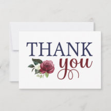 Aquarel Bloemen Navy & Maroon Bedankkaart